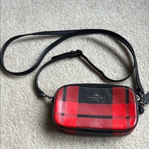 Coach Red and Black Plaid Crossbody Bag